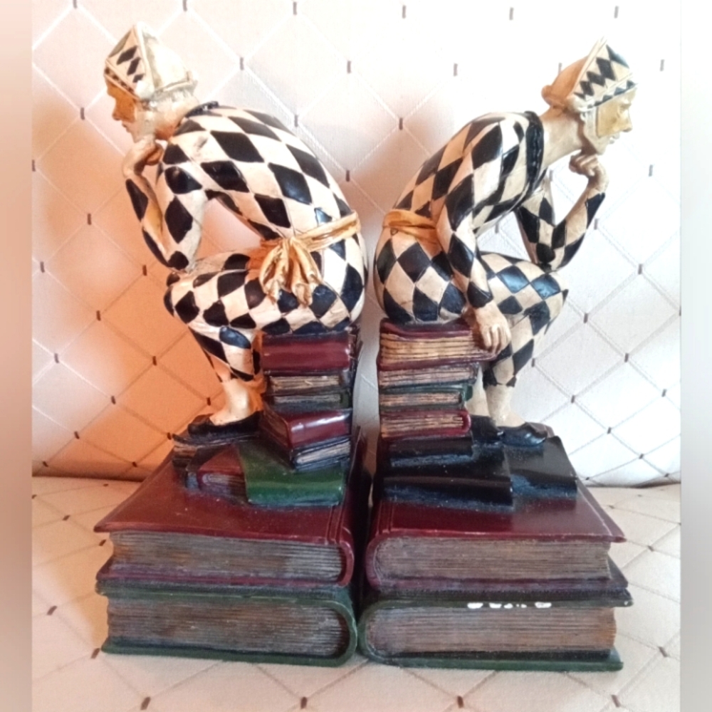 ANTIQUE BOOKENDS, ART DECO HARLEQUIN